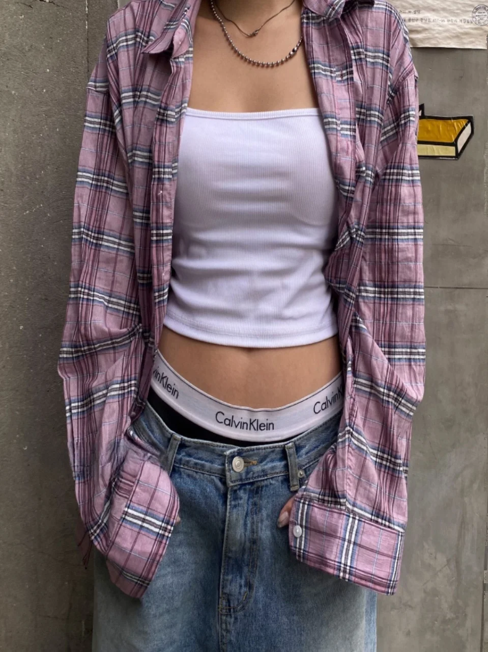 

Unique SEI American Street Retro Pink Plaid Versatile Slimming Casual ex Loose irt Top Women's Faion Korean Sle Com...