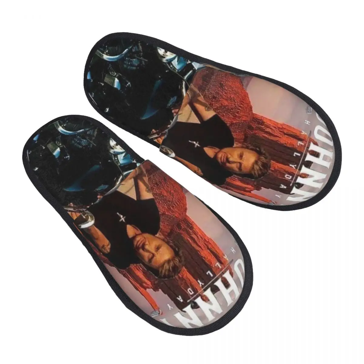 

Motorcycle Johnny Hallyday Guest Slippers for Bathroom Women Custom Print French Rock Singer House Slipper