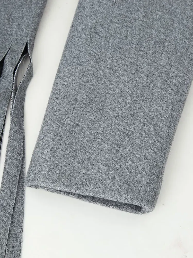 NLZGMSJ Casual Vintage Chic Solide Frauen Quaste Dekoration Mantel V-ausschnitt Übergroßen Lange Jacken 2025, Herbst Winter Dicke Mäntel