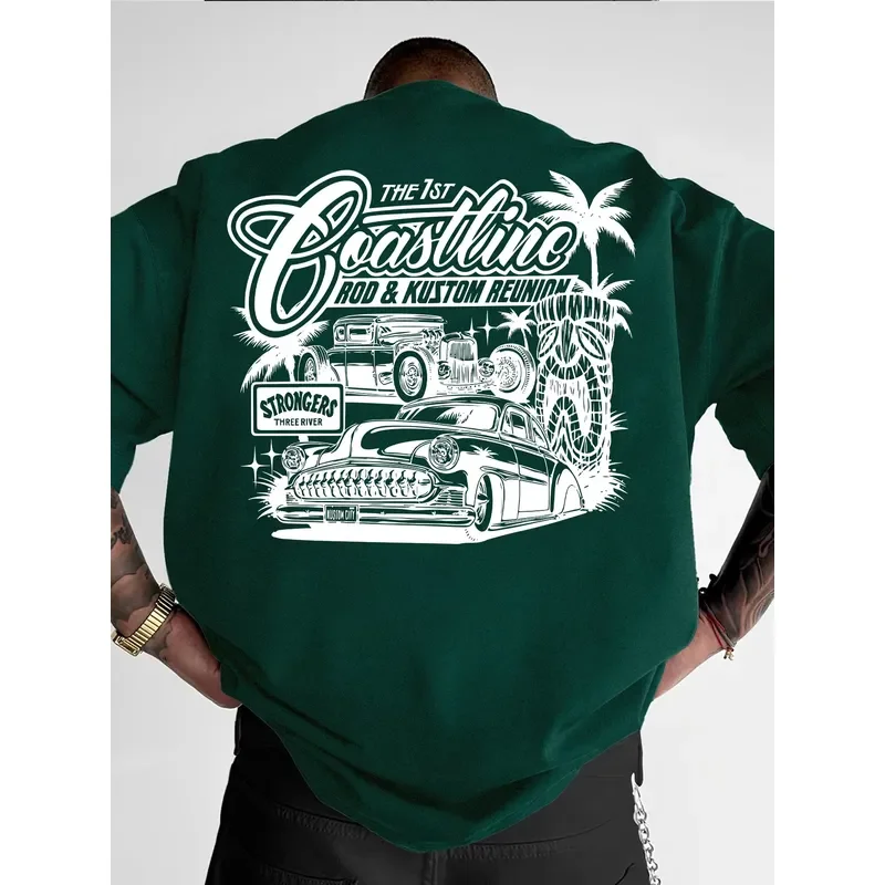 Coastline Rod and Kustom Reunion Hot Rod Graphic Tee for Men Made of 100% Cotton Perfect for Summer Streetwear