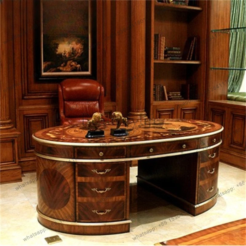 European neoclassical desk furniture study leather sofa boss chair