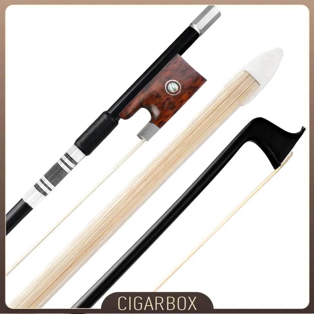 Carbon Fiber Violin Fiddle Bow Black Carbon Fiber Round Stick W/ Snakewood Frog White Horsehair Pure Button Advanced 4/4 NEW