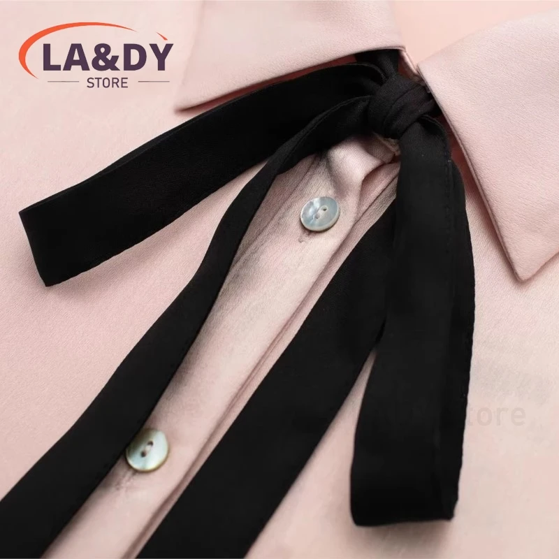 Shirts For Women 2024 Spring Summer Fashion Satin Bow Long Sleeve Office Lady Loose Blouse Tops Female