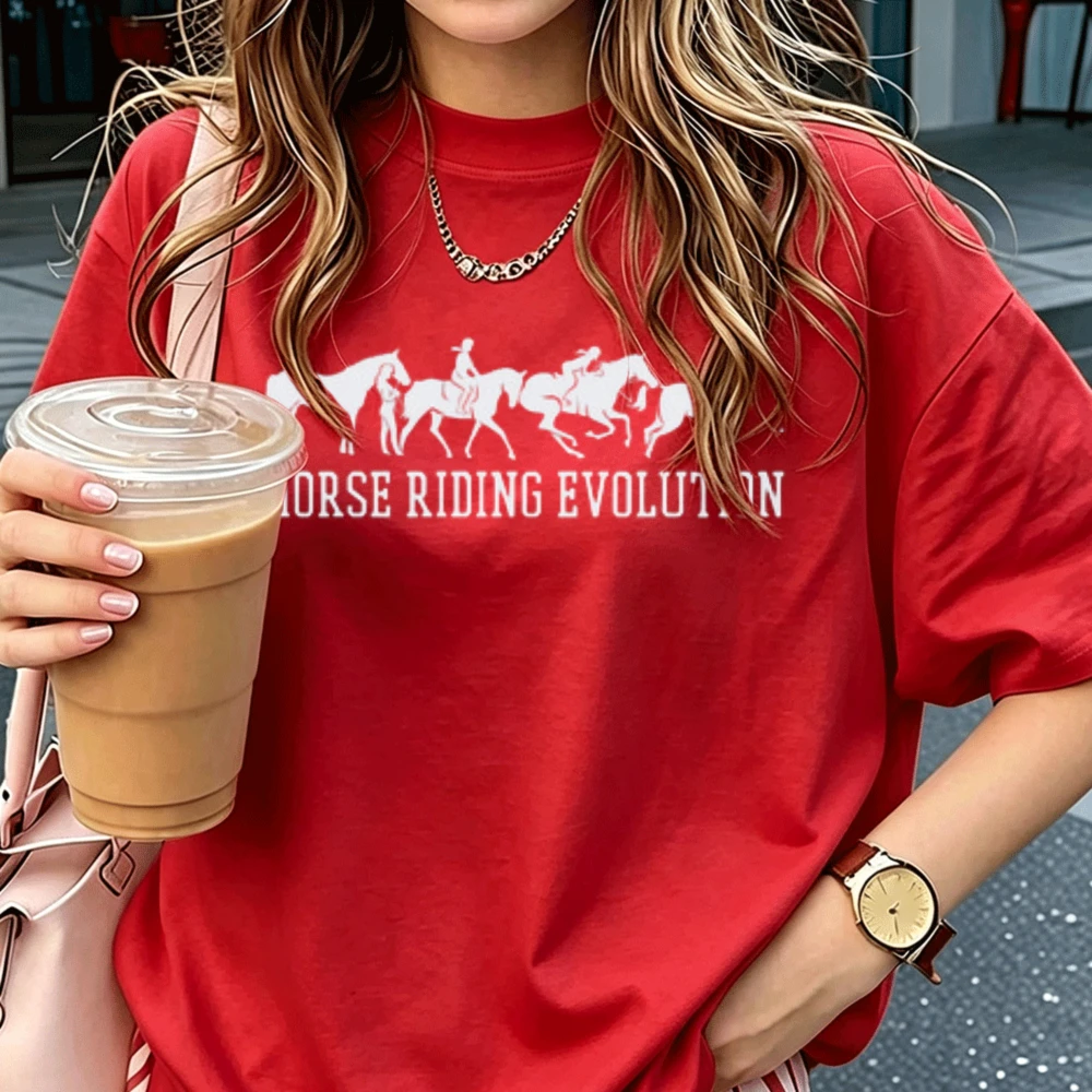 Horse Riding Evolution Graphic T‑Shirt Women Cotton Short Sleeve O‑Neck Tees Equestrian Horse Lover Novelty Casual Daily Tops