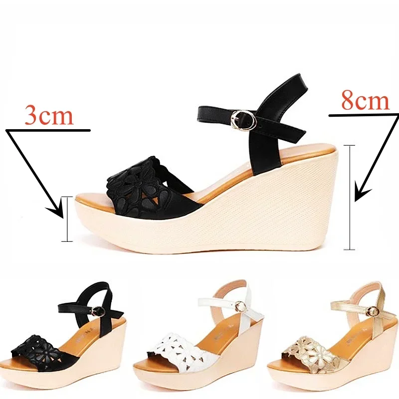 8cm Small Size 32-43 Summer Comfortable Platform Wedges Sandals 2024 Floral Cutout High Heels Shoes for Office Mom Beach