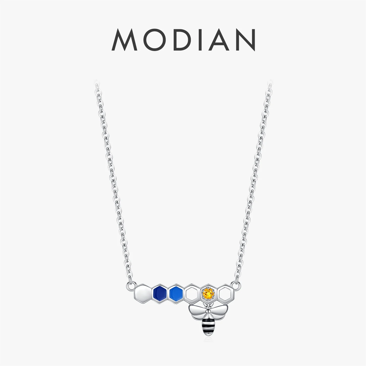 

MODIAN 925 стерлингового серебра оригинальный милый красочный эмалированный сотовый кулон пчела ожерелье звено цепи CZ ожерелье для женщин ювелирные изделия
