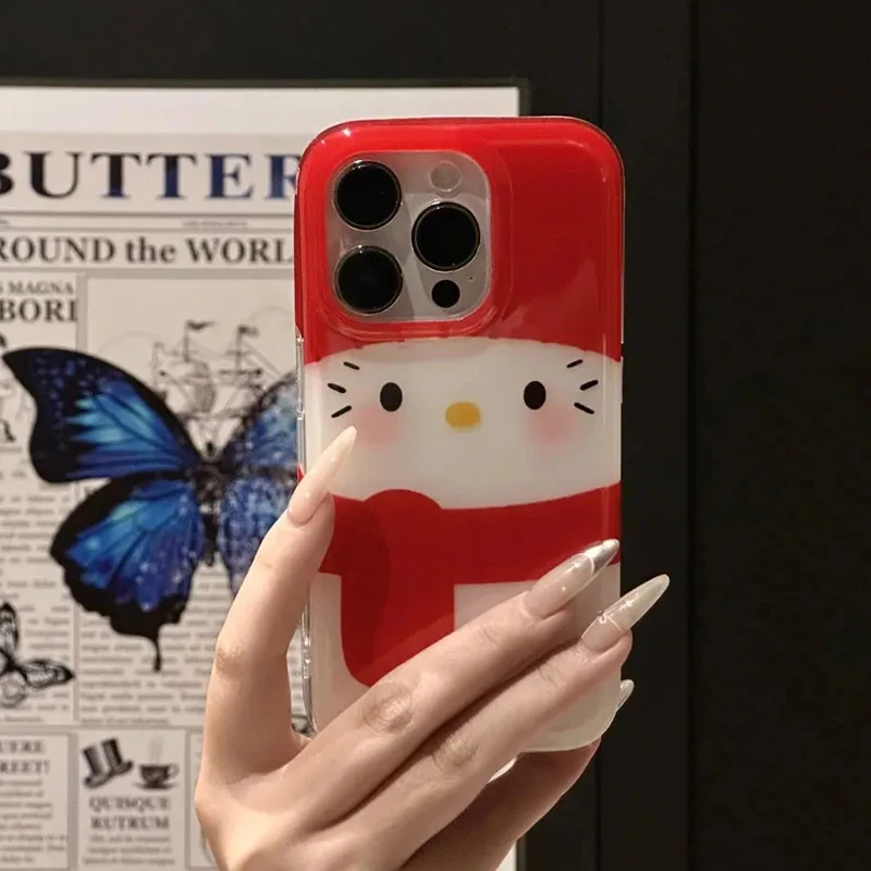 Sanrio Hello kitty bufanda roja funda de teléfono apple funda de teléfono Kawaii bonita funda de iPhone para iPhone 12 13 14 15 16 Pro Max regalos nuevos