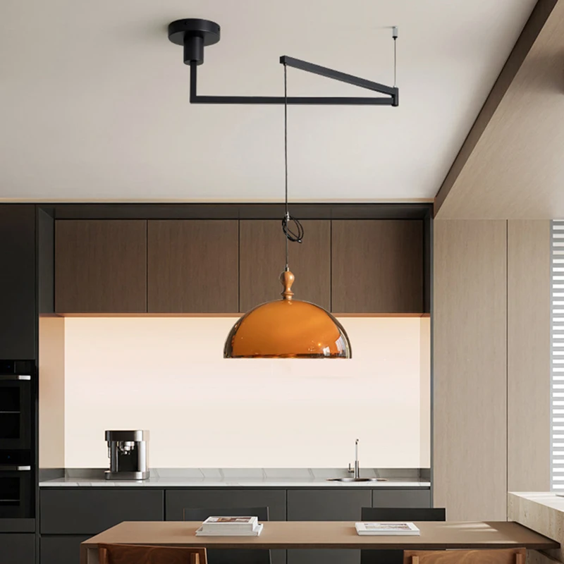 Retro Brown Acrylic Lampshade pendant light Rocker Arm Dining Table Chandeliers Bedroom Medieval Bauhaus Bedroom pendant lamp