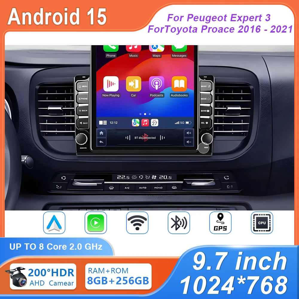 Player Carplay 9.7 Android 15 For Citroen Jumpy 3 SpaceTourer For Peugeot Expert 3 For Toyota Proace 2016-2021 Multimedia Video