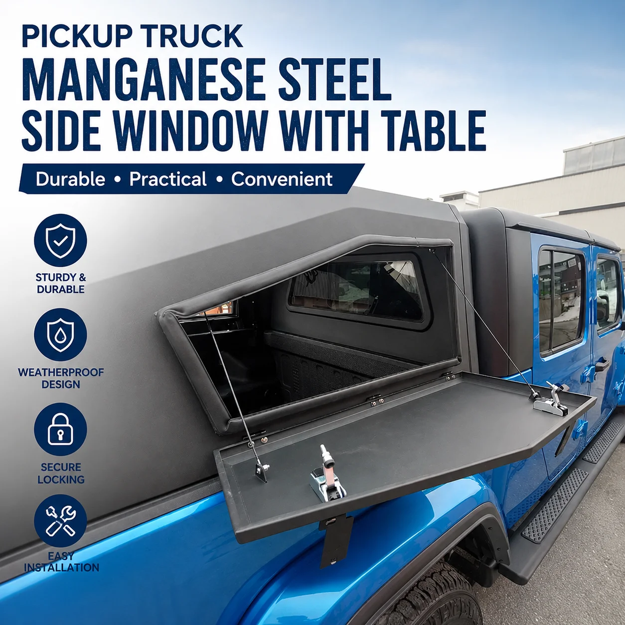 Sport Slant Back Aluminum Truck Bed Cap Camper Shell with Side Access for Jeep Gladiator 5ft Short Bed No-Drill Install