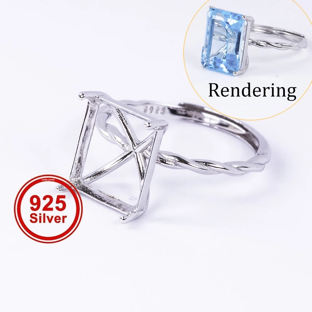 Ajuste de anillo cuadrado de varios tamaños, Material de plata esterlina S925, Base de anillo trenzado Simple, adecuado para joyería hecha a mano, 1 pieza