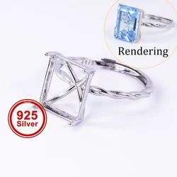 1pc Multi-size Square Ring Setting, S925 Sterling Silver Material, Simple Twisted Ring Base, Suitable for Handmade Jewelry