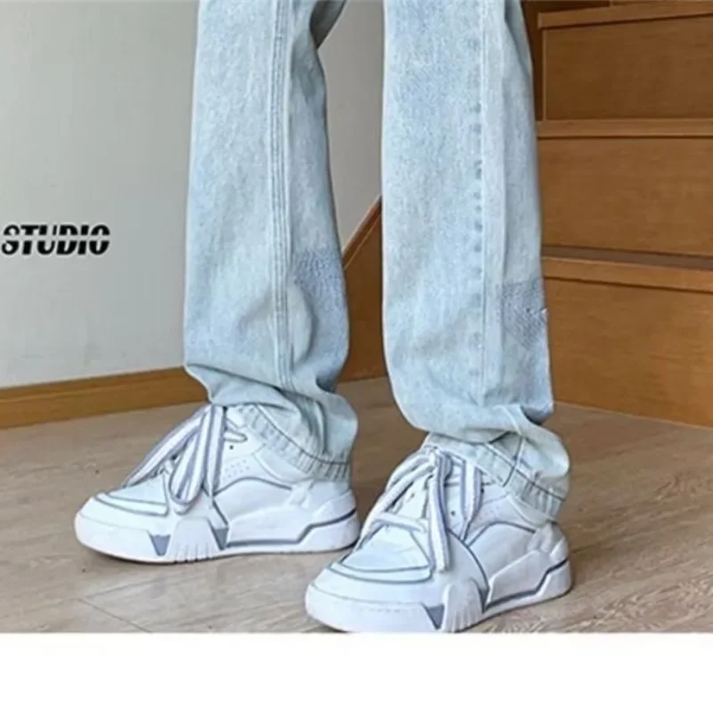 Trendige Marke 2023, neue Herren-Jeans, Sternmuster, lockere Passform, gerades Bein, lässiger Stil, modische Hose mit weitem Bein für Frühling und