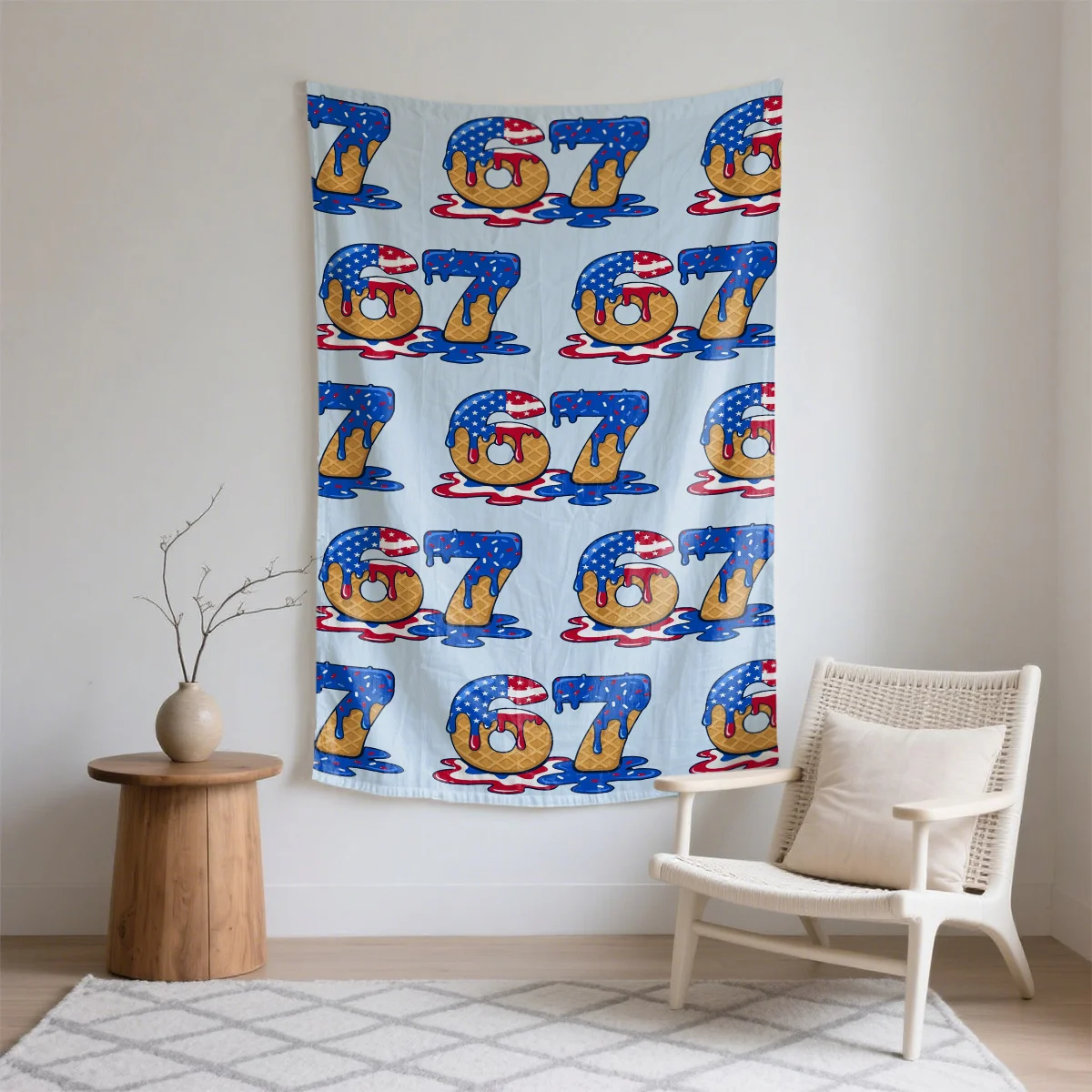 Repeating 67 waffle cones with Digital printing polyester wall tapestry suitable use in living rooms bedrooms offices bars party