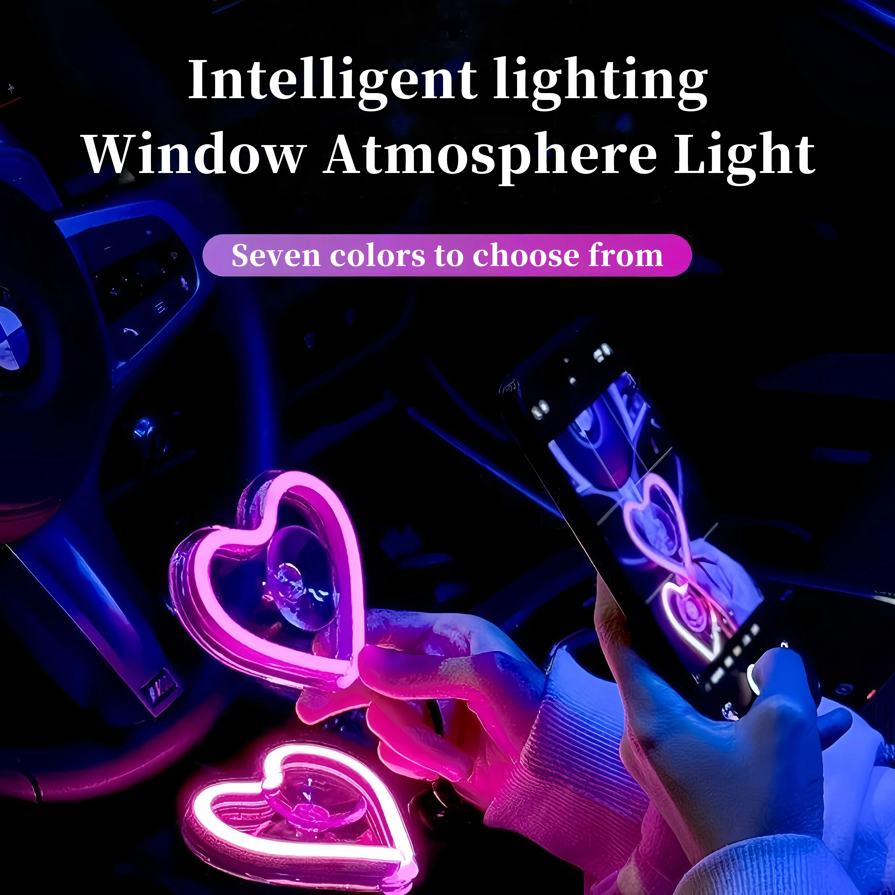 Window neon lights, triangular windows  heart-shaped lights illuminated heart-shaped decorations car interface wireless remote