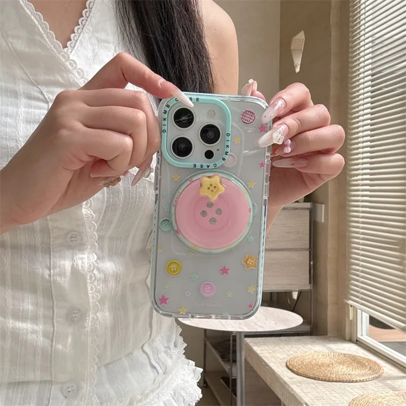 

Cute Button Star For MagSafe Phone Case for iPhone 15 16 17 Pro Max Clear Shockproof Protective Cover Aesthetic Kawaii Case