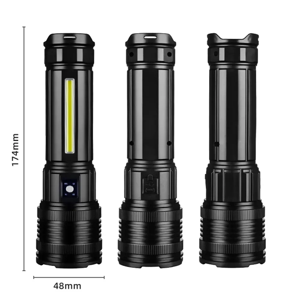 10000W Powerful Spotlight  LED Flashlight with COB Side Light Type-C Charging Lantern Tactical Torch for Fishing Camping Lamp