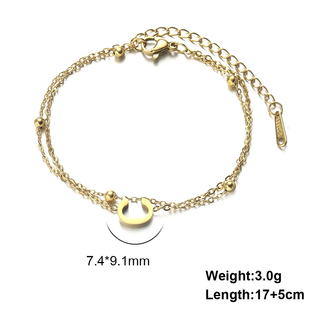 Stainless Steel Double Layer Chain Bracelets  A-Z Letter Bracelets Fashion Bead Chain Bracelets Women\'s Jewelry for Wedding Gift