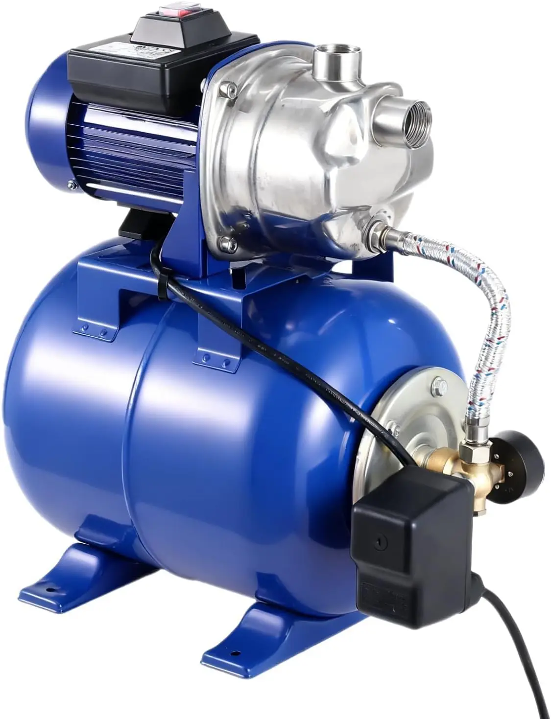 Tacleekii 1 HP 1.6HP  Shallow Well Jet Pump with Pressure Tank  Automatic Pressure Switch Stainless Steel Pump Housing for Home Water Supply, Garden