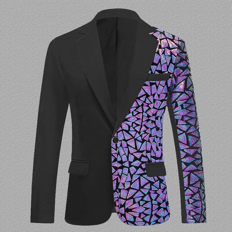 

Men's Shining Sequins Suit Jackets Lapel Collar Single Button Slim Wedding Blazers Singer Host Evening Party Stage Show Tuxedo