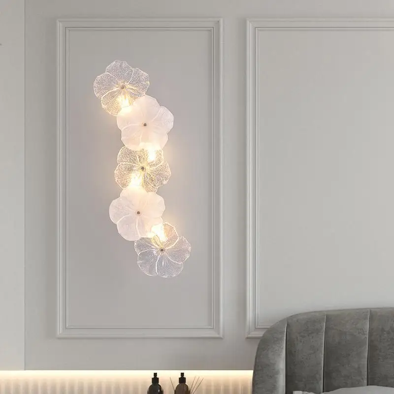 

French wall lamp living room background wall decorative lamp modern simple glass flower entrance wall hanging lamp new