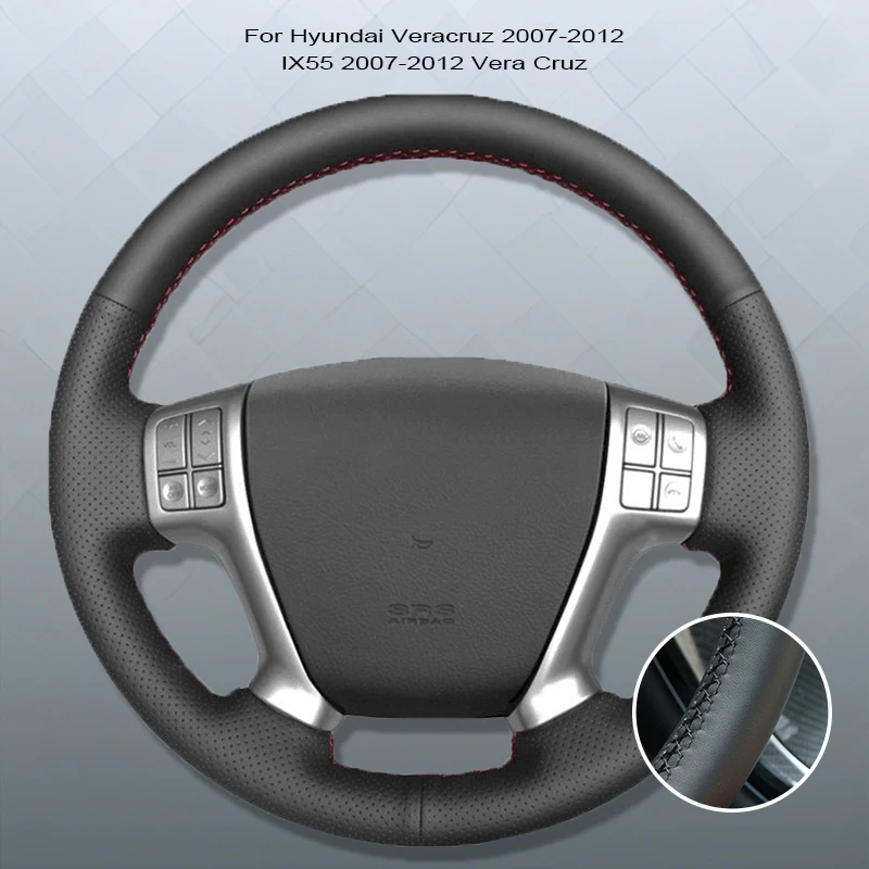 Black Microfibre Leather Car Steering Wheel Cover For Hyundai Veracruz 2007-2012 IX55 2007-2012 Vera Cruz Custom Steering Case