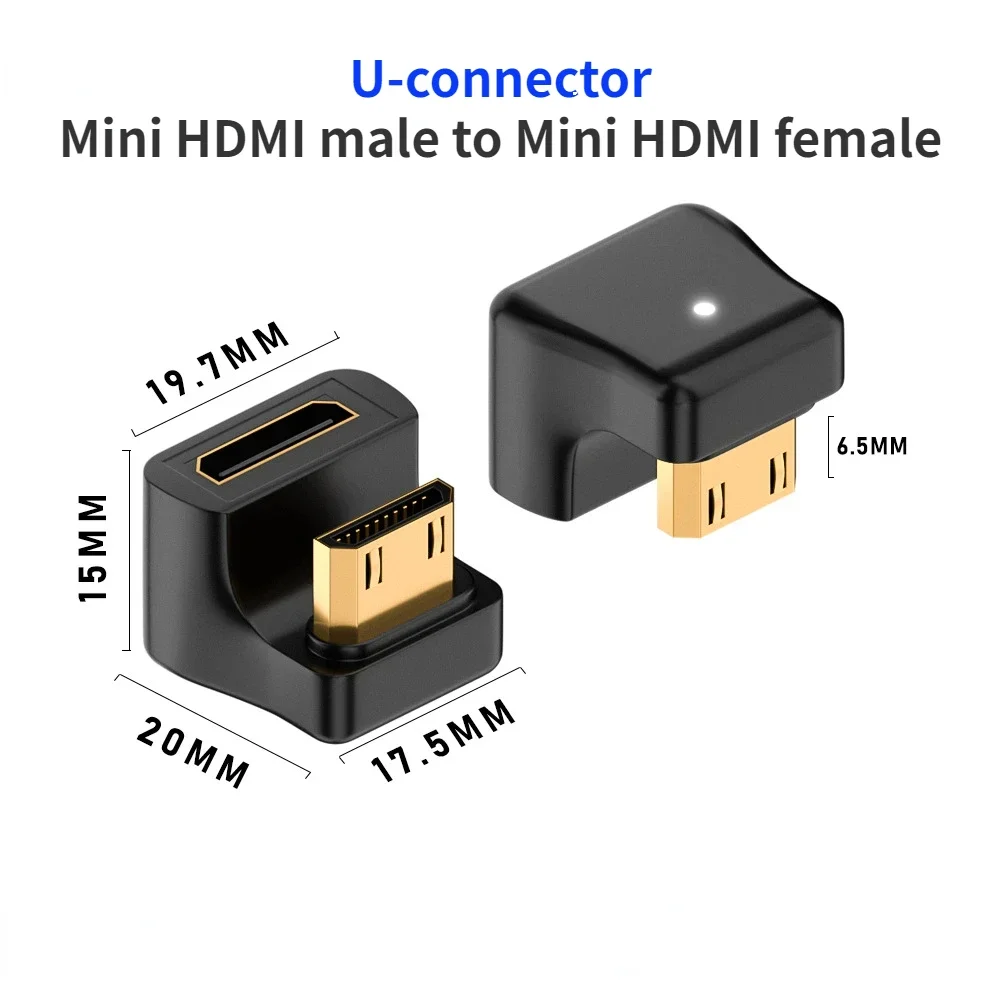 UHD2.1 8K60HZ HD miniHD U shape adapter for portable display HDTV U type mini HDMI male to female adapter