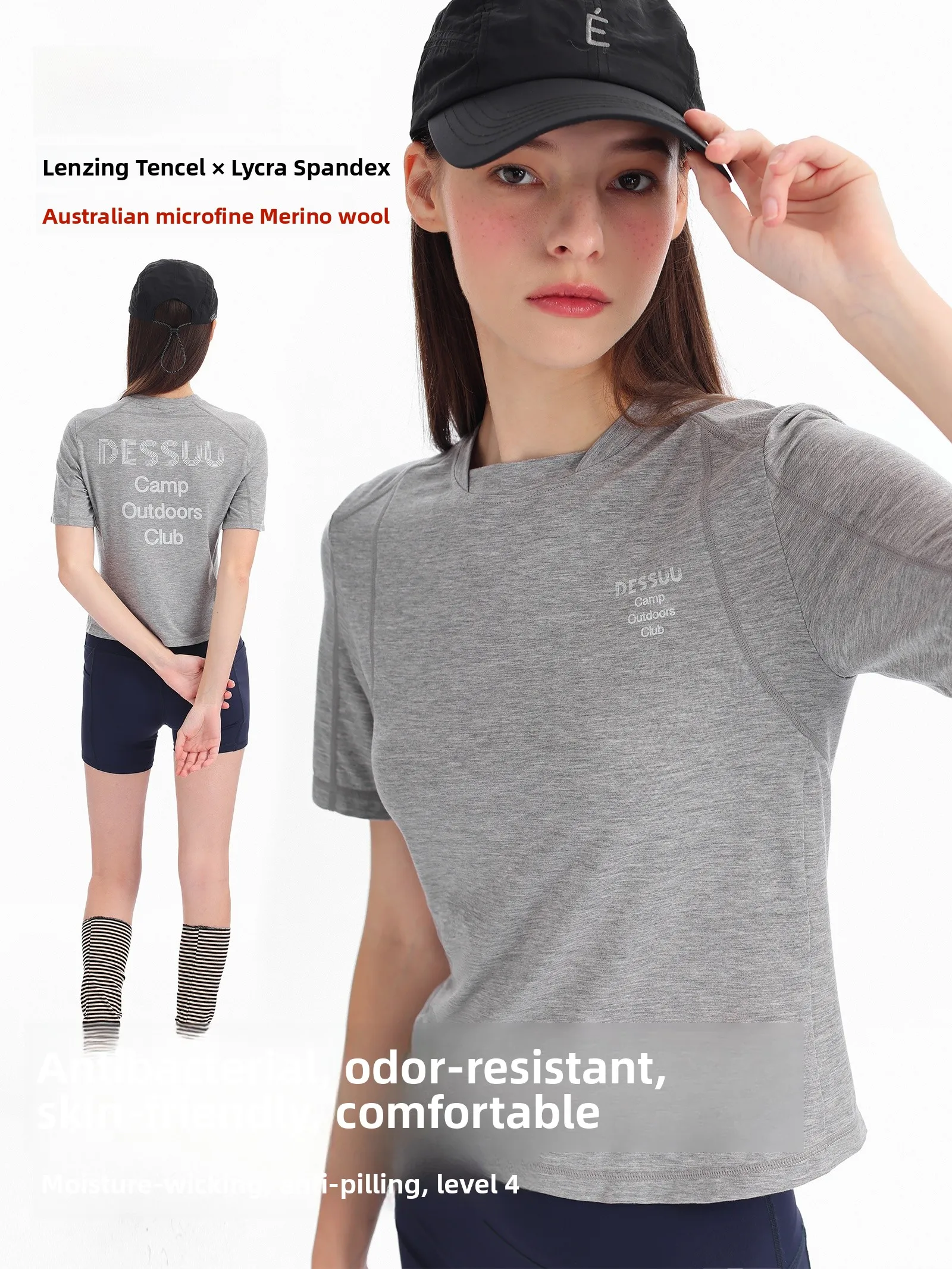DSU New Beautiful Sport Wool Lyocell Short Sleeve T-Shirt Women's Design Sense Shoulder Fit Slimming Top Comfortable Soft