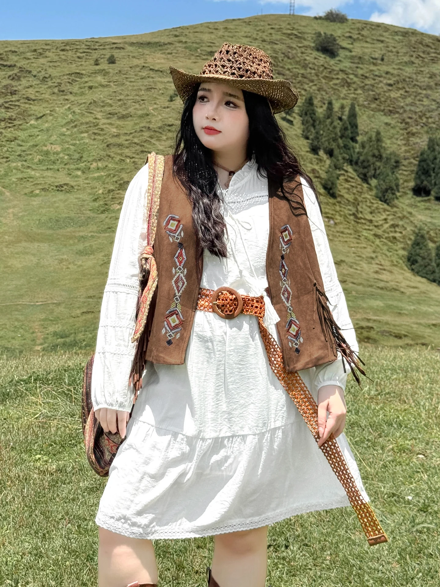 

Женский комплект большого размера с этнической кисточкой и вышивкой Long Sve Dr, юбка трапециевидной формы с высокой талией, удобная мода для поездок на работу