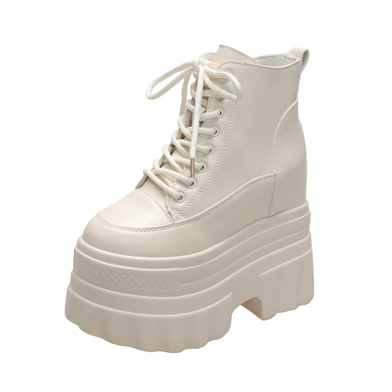 

Women Thick Sole Ankle Boots 14CM High Heels New 2026 Autumn Spring Leather Chunky Shoes Motorcycle Punk Boots Woman Short Botas