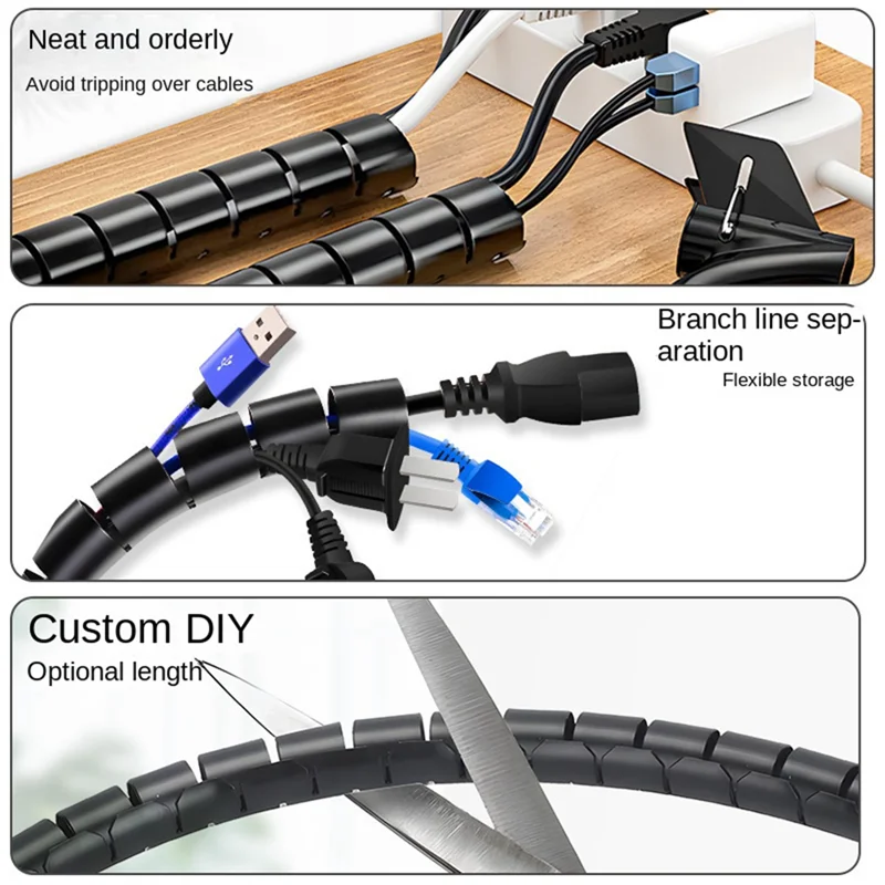 Practical-Flexible Spiral Cord Organizer Storage Line Protector Black Plastic Management Cable Reel Desktop Tidy Cable Accessori
