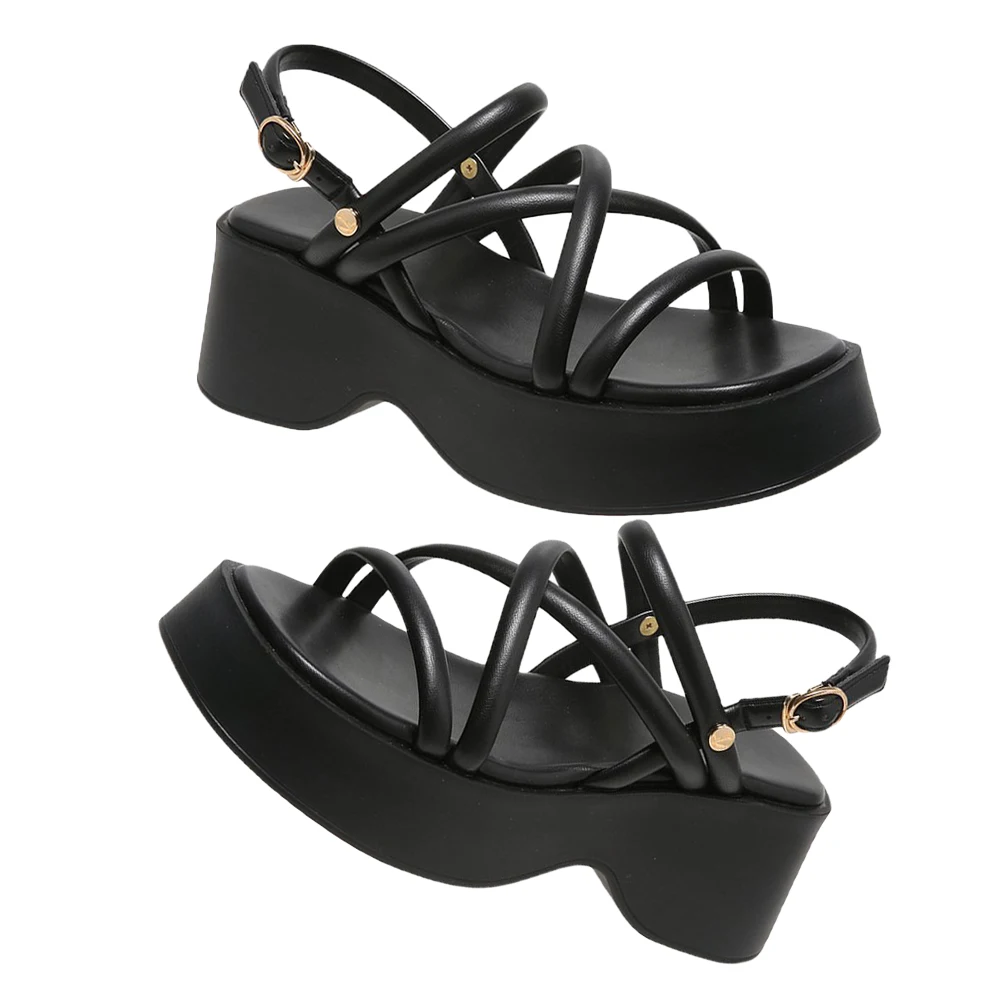 

Wedge Sandals for Women Thick Sole Platform Shoes Korean Style Black 35 Code Beach Dating