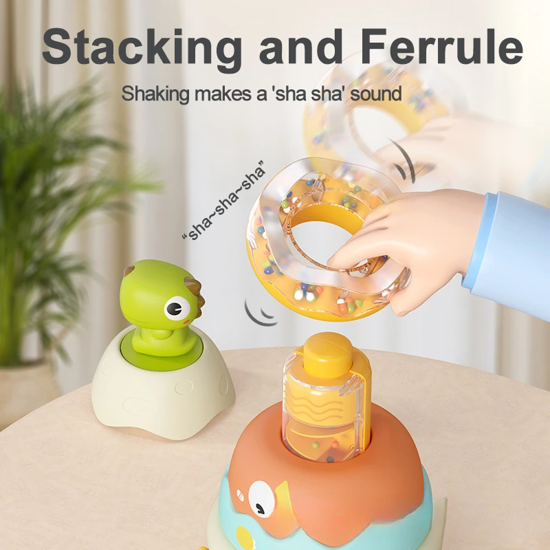 Mengqu ديناصور قوس قزح التراص الموسيقى اليد مكرنك نغمة رنين ضوء لعبة تعليمية للتعليم المبكر