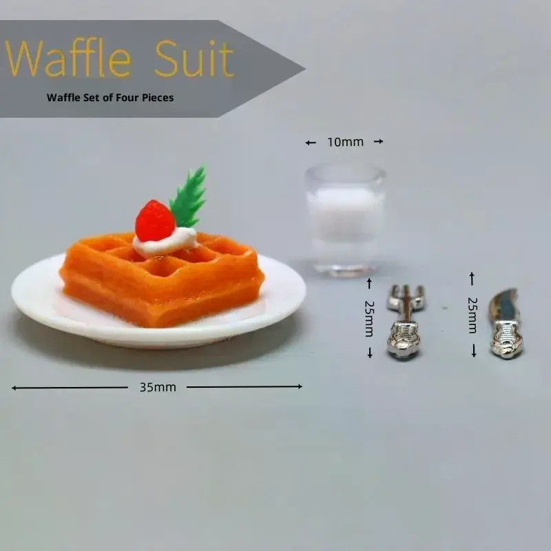 4Pcs Doll House Mini Kitchen Waffle Milk Set Miniature Handmade Food Toy Scene Props With Accessories Pretend Play Toys