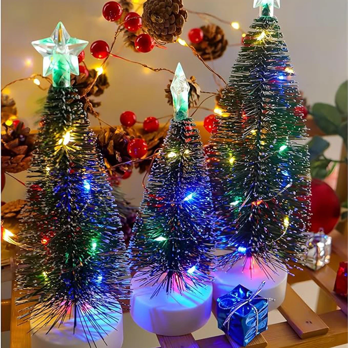 17cm Led Mini Christmas Tree Decorations Decor Plastic Xmas And Gift Party Snow Desk Winter Tabletop Green Year Beautiful Lights