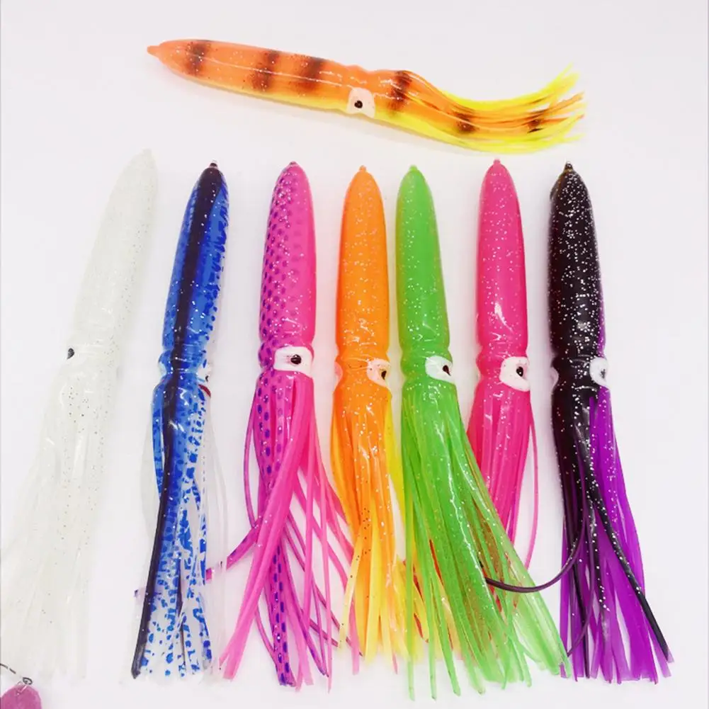 20cm/15g Plastic Squid Bait Luminous Sequin Octopus Skirt Bait Fishing Tool Squid Skirt Bait Artificial Soft Fishing Lure