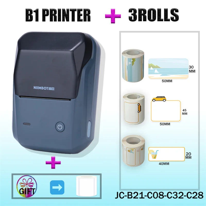 Ink-free B1 Label Printer Thermal Transfer LOGO/Image/Text/Barcode/Price Tag Sricker Round Label Rolls Labeling Machine Portable