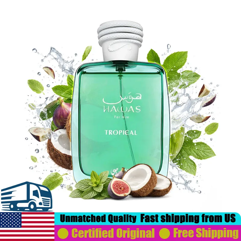 

Rasasi Hawas Tropical Eau de Parfum Spray 100 ML Natural Lasting Aromatic Green Cologne for Men 3.4 Oz Premium Arabian Perfumes