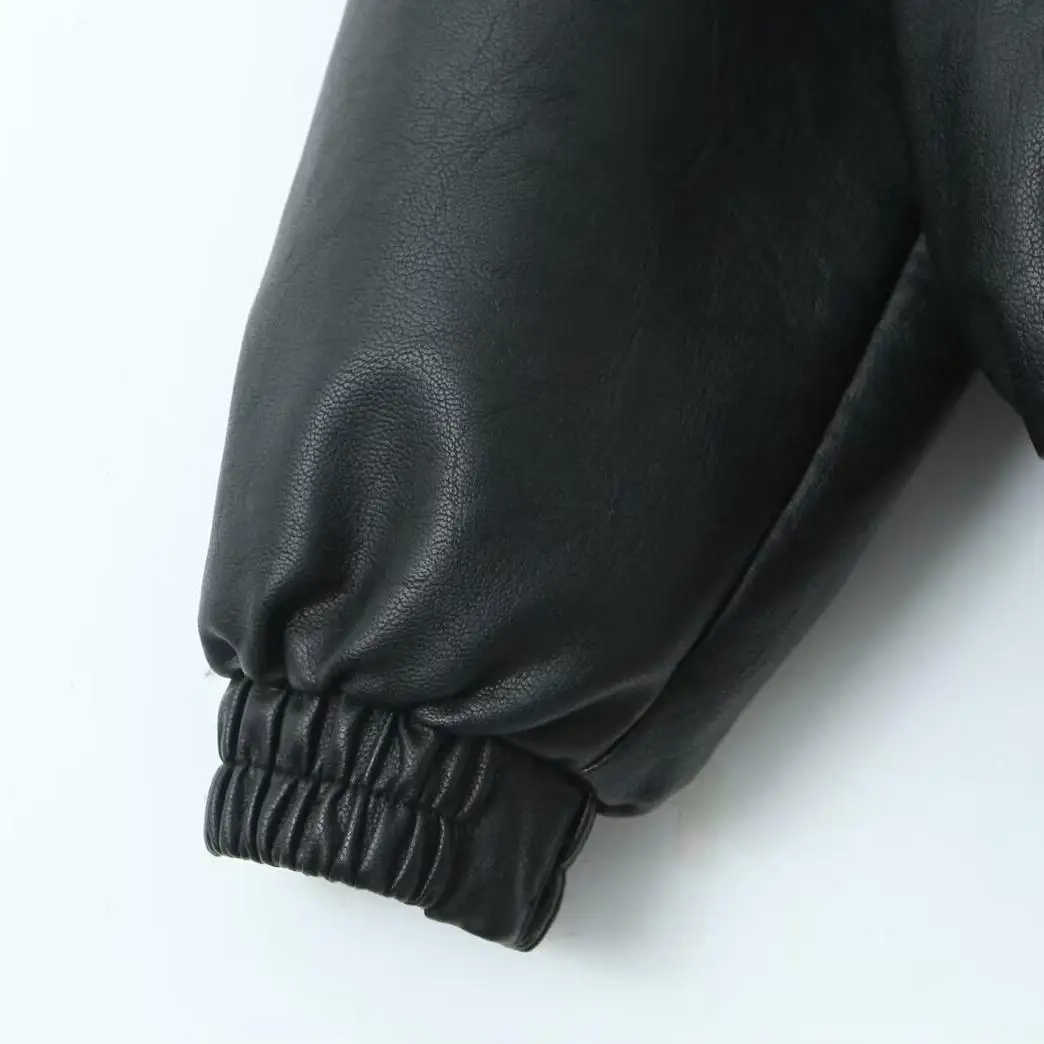 Faionable versátil couro pu waed feminino jaet outono novo sle simples ele longo sve flip colarinho casaco para jovens