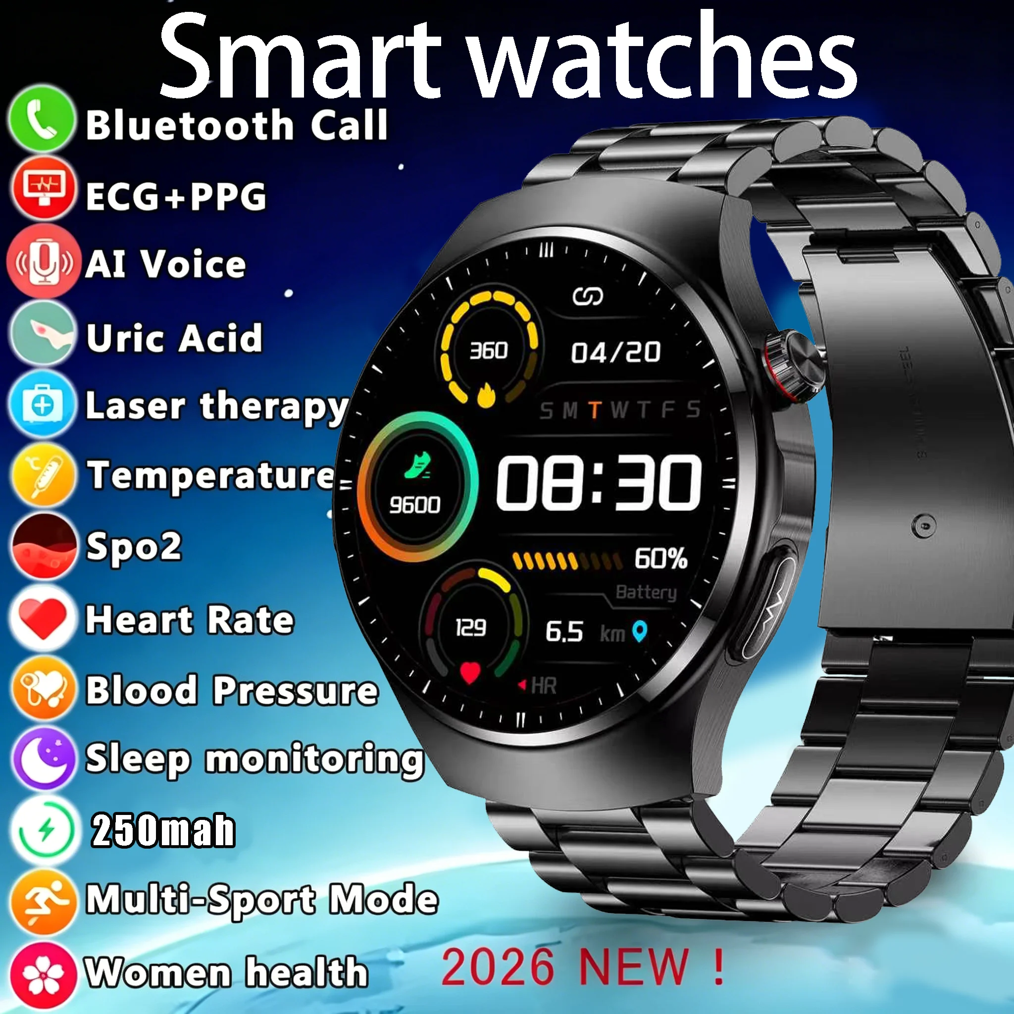 

New ECG+PPG Health Traker Smart Watch Blood Lipids Uric Acid Clock Blood pressure wireless Call Body Monitoring smartwatch
