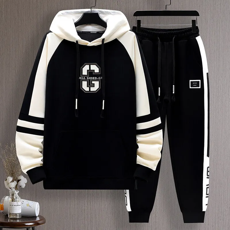 Casual Cotton Hoodies & Pants Men's Sets 2026 Spring Autumn Hooded Pullover Sweatshirts+Jogger Tracksuit Streetwear Top Clothing