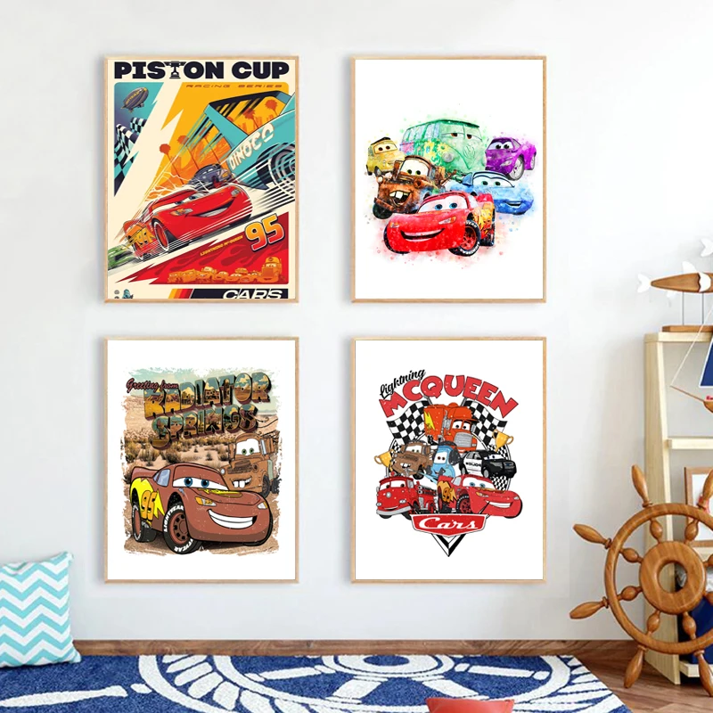 Cartoon Car Movie Art Prints Cars Animation Canvas Painting Lightning McQueen Poster For Boys Room Wall Pictures Decor