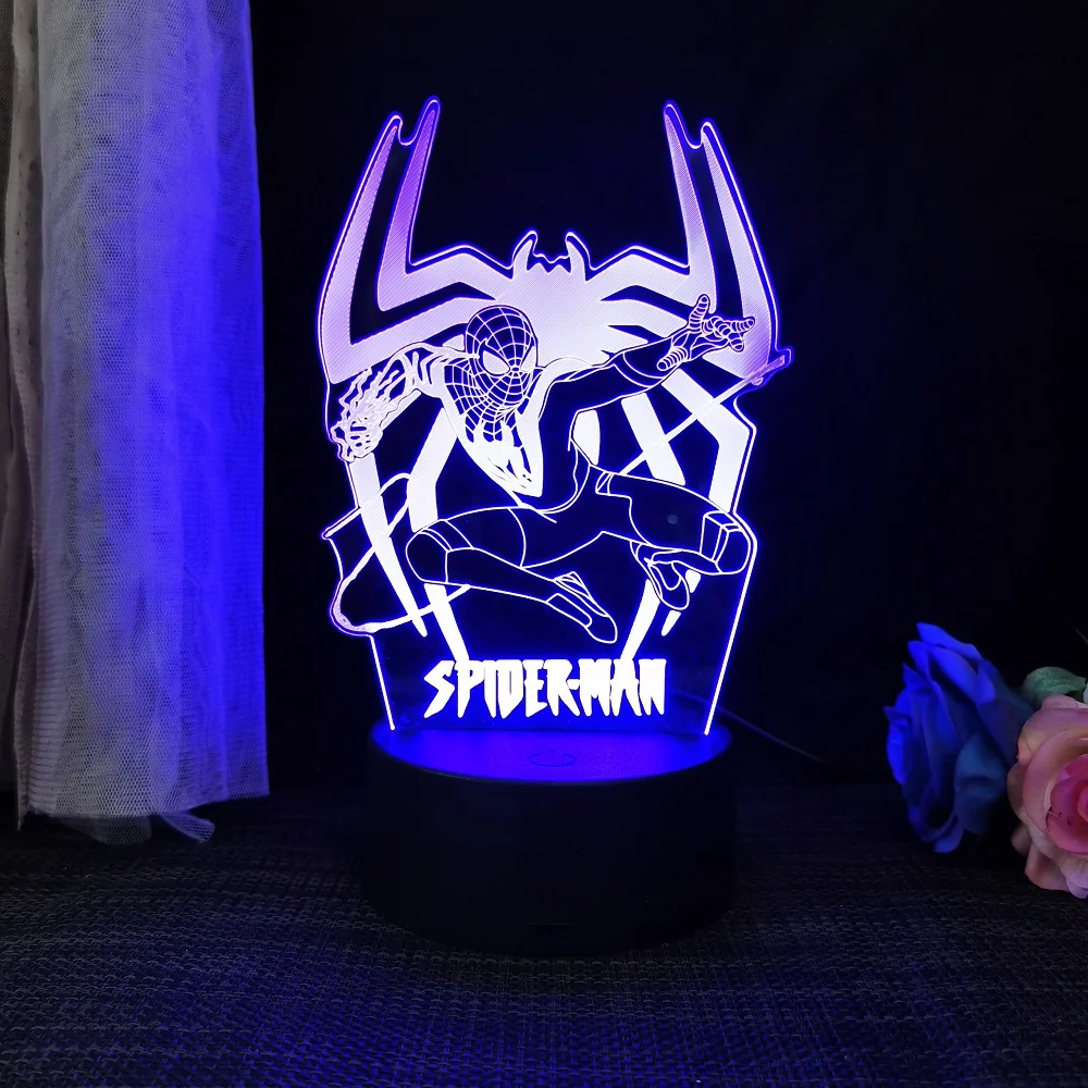 Spiderman 3D Acrylic Night Light USB Stereo LED Desk Lamp Phantom Light Surprise Birthday Gift LED Light Using USB and Battery