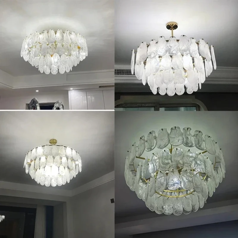 

Post-mdoern Frosted Glass Chandeliers luxury Gold Metal Led Pendant Lights Parlor Villa Restaurant Hotel Shop Decor Lighting