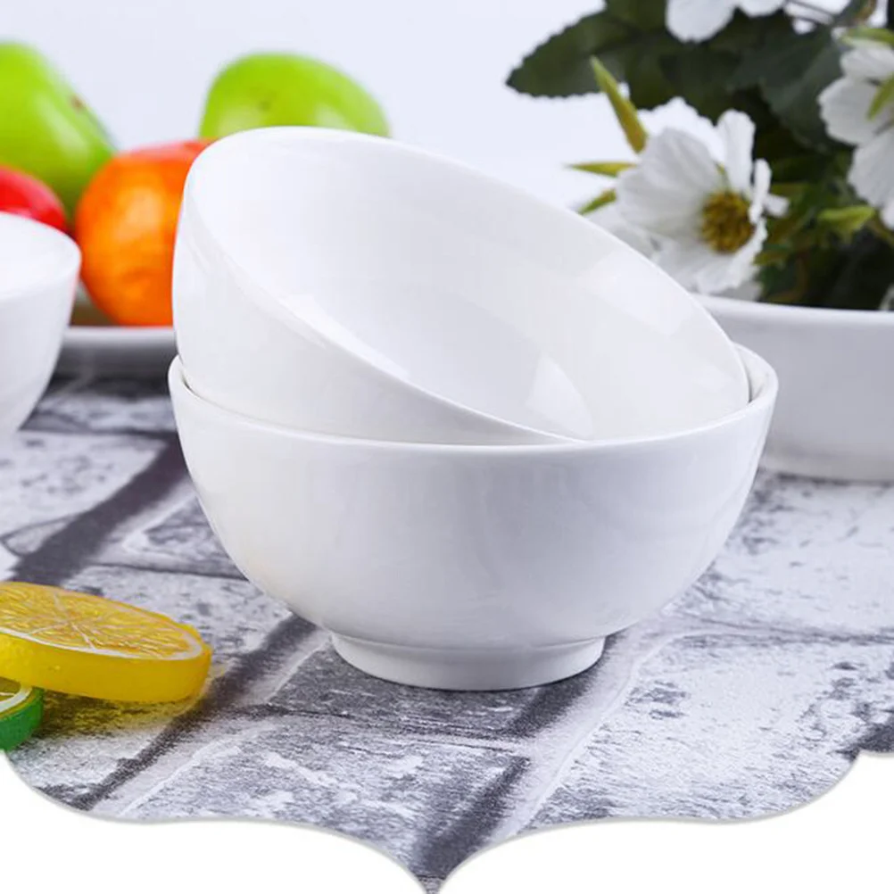 

6Pcs White Porcelain Rice Bowls Insulated Heat Resistant Scratch Proof Stackable Space Saving 4inch Porcelain