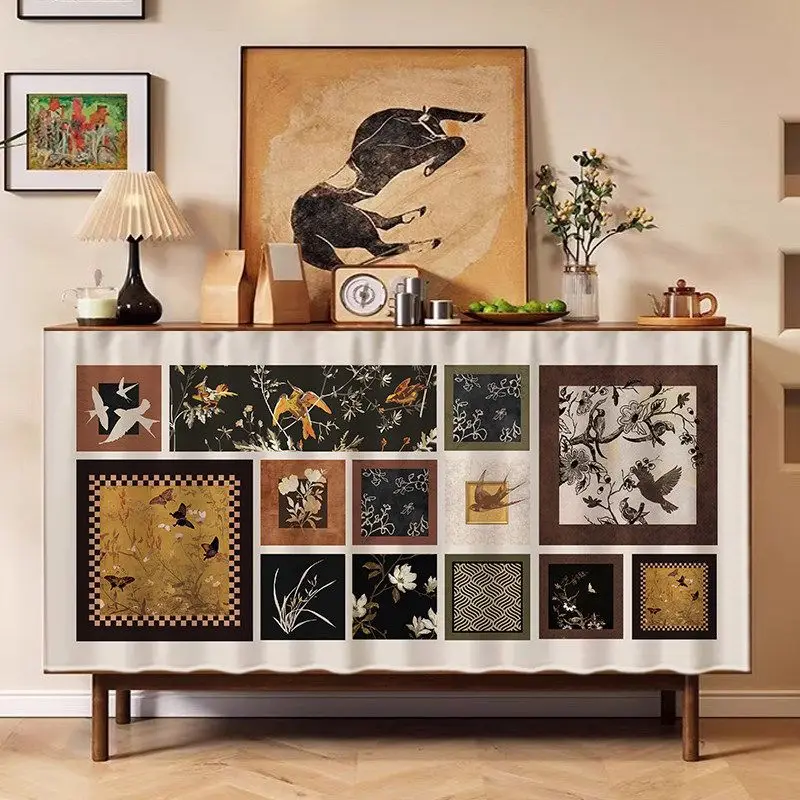 VIKAMA Retro Oriental style Cabinet Covering Curtain Dustproof Partition Curtain Storage Cabinet Home Decoration