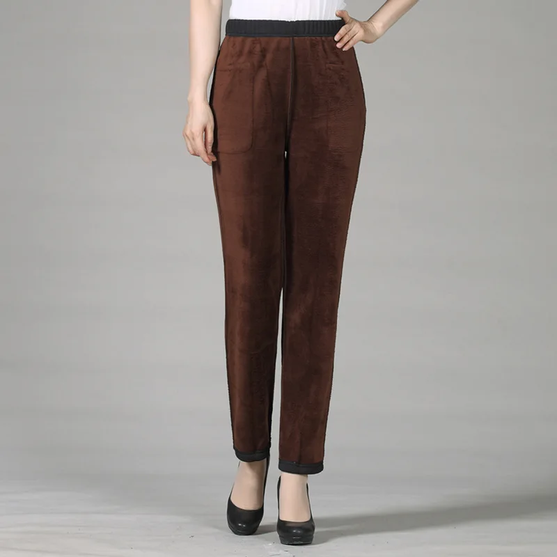 2025 Nuovi pantaloni da donna Pantaloni larghi elastici alti elastici Abbigliamento di mezza età Pantaloni lunghi autunnali Pantaloni femminili in pile invernale