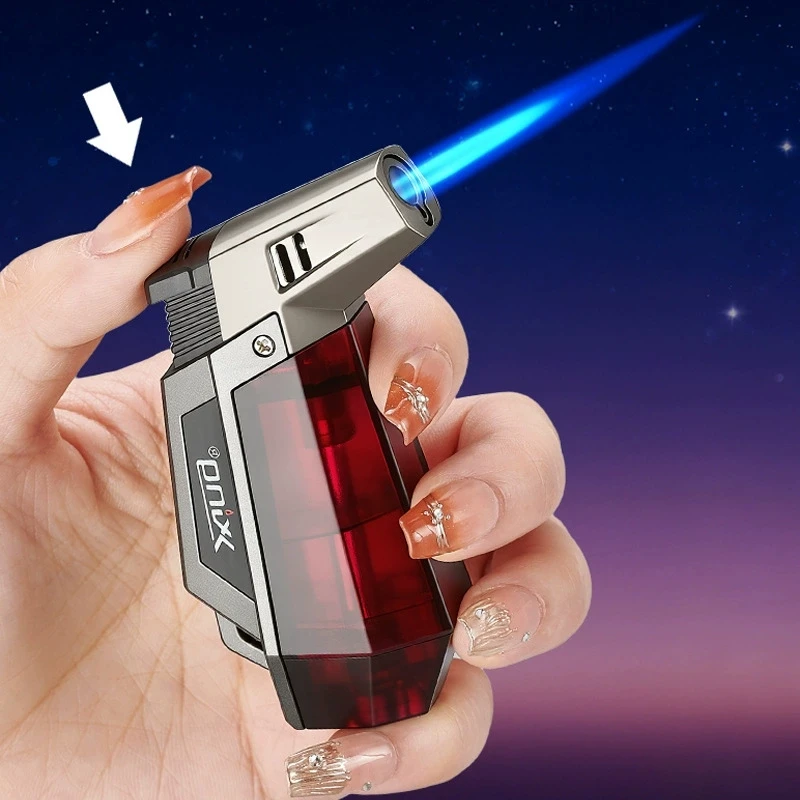 New Windproof Large Capacity Small Spray Gun Lighter with Visual Window Direct Spray Flame Inflatable Welding Gun Lighter