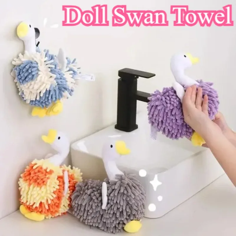 Adorable Swan Hand Towel with Hanging Loop Bathroom Animal Towel for Kids Super Absorbent Microfiber Towel for Kitchen Bathroom