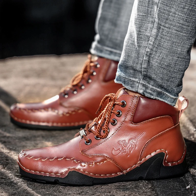 Size 48 Mens Shoes Handmade Genuine Leather Shoes for Men Fashion Outdoor Walking Boots for Men Comfortable Shoes Luxury Boots